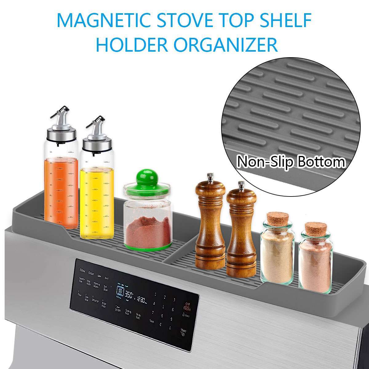 Kitchen Shelf Stove Top Magnetic Over The Stove Silicone Spice Storage Shelf 15"