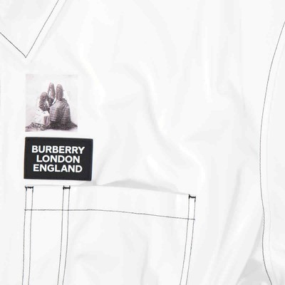 Pre-owned Burberry Ladies Optic White Knitted Panel Short-sleeved Shirt