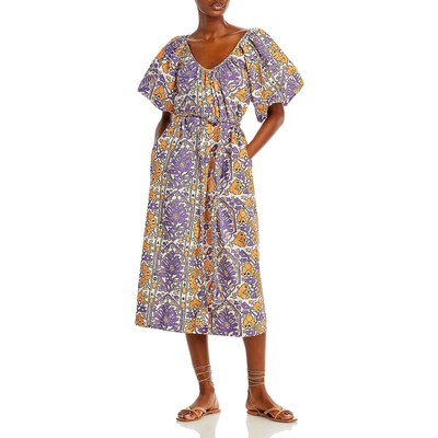 Белое дневное миди-платье Rhode Womens Augustina длиной до колен с V-образным вырезом M BHFO 0812