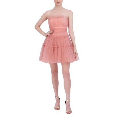 BCBGMAXAZRIA Женское розовое короткое мини-платье из тюля без бретелек 14 BHFO 1135