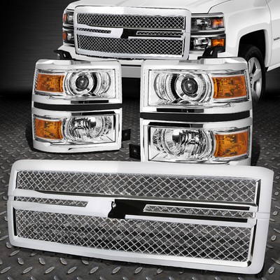 ХРОМИРОВАННАЯ ФАРА ПРОЕКТОРА + ЯНТАРНЫЙ СИГНАЛ + РЕШЕТКА ИЗ АБС-ПЛАСТИКА В ВИДЕ СЕТКИ ДЛЯ 14-15 SILVERADO