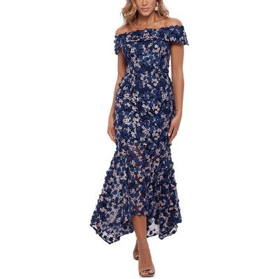Женское синее вышитое вечернее платье Xscape с открытыми плечами, 4 BHFO 8067