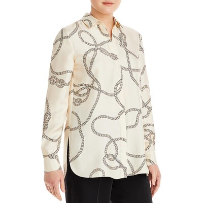 

Lafayette 148 New York Женская шелковая рубашка на пуговицах с принтом BHFO 5073, Cloud multi