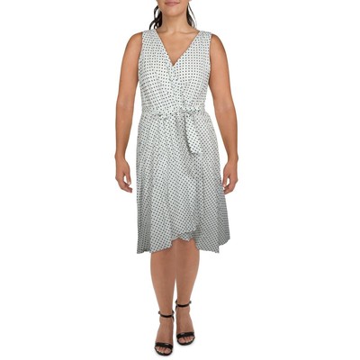 

DKNY Женское белое летнее платье миди со складками с запахом  BHFO 8112, Черный