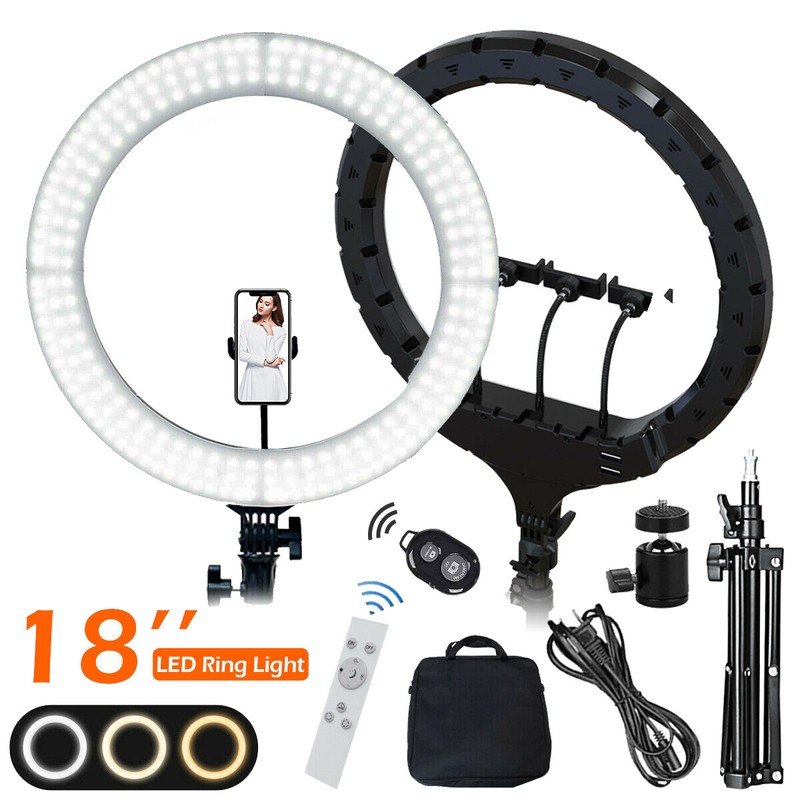 18" LED Ring Light Kit with Stand Dimmable 6000K For Makeup Phone Camera Youtube