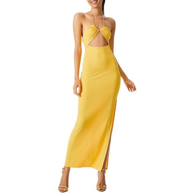 

Женское желтое платье макси с лямкой на шее и цепочкой Alice and Olivia Sariya  BHFO 7597, Sunbeam