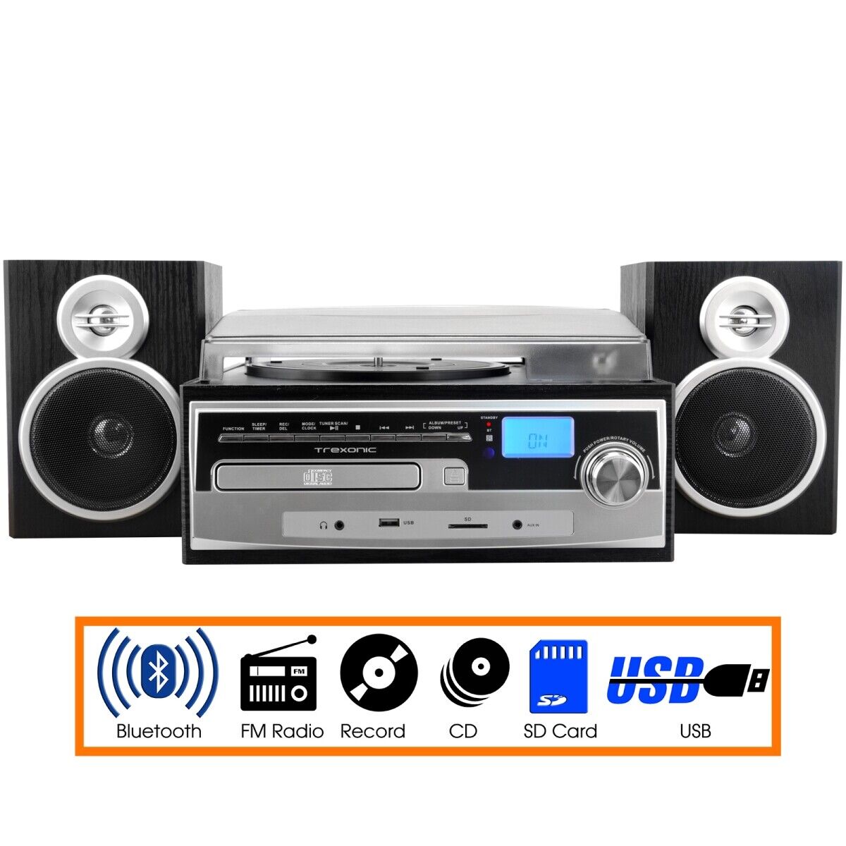 Stereo System Record Cd Player Fm Bluetooth Usb Aux