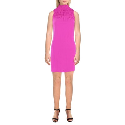 

1. Женское фиолетовое короткое присборенное мини-платье с высоким вырезом  BHFO 7070, Fierce fuchsia