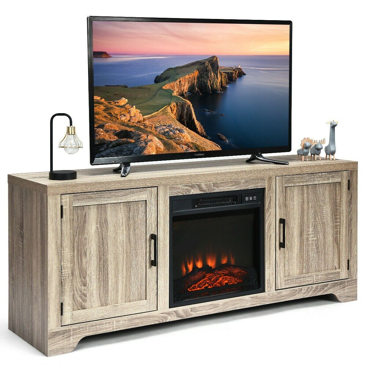 Storage Cabinet Console Adjust For 18" Fireplace Heater