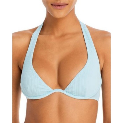 

Frankies Bikinis Женский синий купальник в рубчик с лямкой на шее,  BHFO 6352