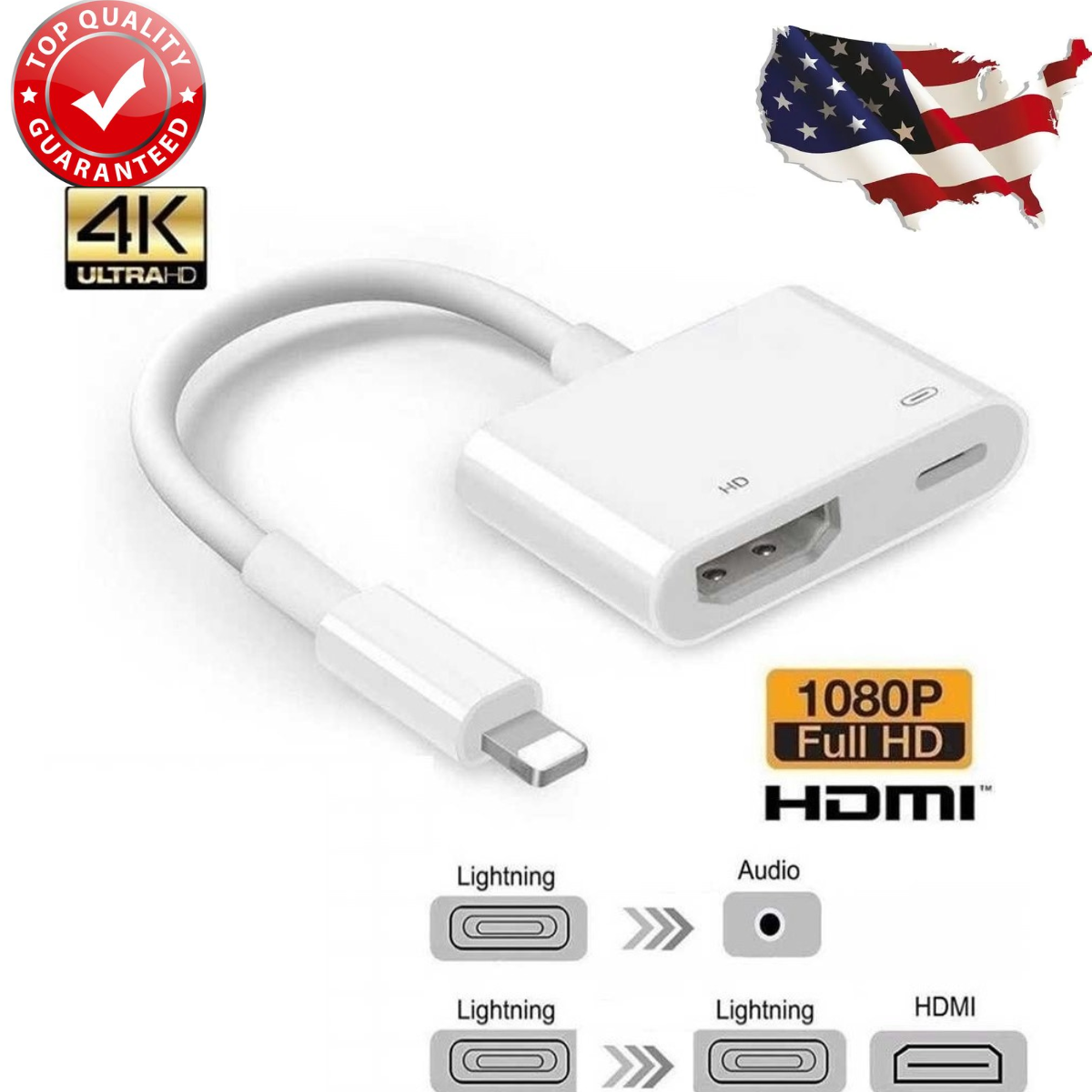 Lightning to HDMI Digital Adapter HDMI Cable for Apple iPad iPhone SE 6 7 8 Xs
