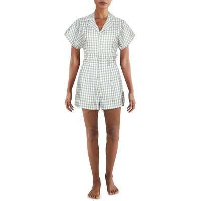 

Зеленый женский дневной комбинезон с короткими рукавами и принтом в клетку Le Lis  BHFO 2253, Green/white