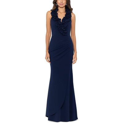 Xscape Womens Navy Ruffled Long Formal Evening Dress Gown 10 BHFO 6068