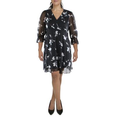 

Женское мини-платье с пышными рукавами и цветочным принтом DKNY BHFO 5832, Black/cream