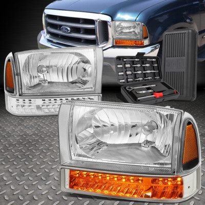 ДЛЯ 99-04 FORD F250 SUPER DUTY СВЕТОДИОДНАЯ СИГНАЛЬНАЯ ХРОМИРОВАННАЯ УГЛОВАЯ ФАРА ЯНТАРНОГО ЦВЕТА + НАБОР ИНСТРУМЕНТОВ