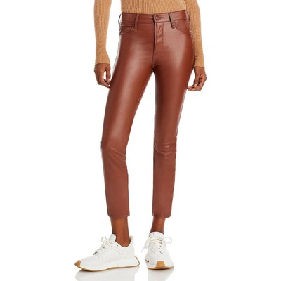 Женские брюки Mother Womens Dazzler коричневого цвета из искусственной кожи со средней посадкой по щиколотку 25 BHFO 1505