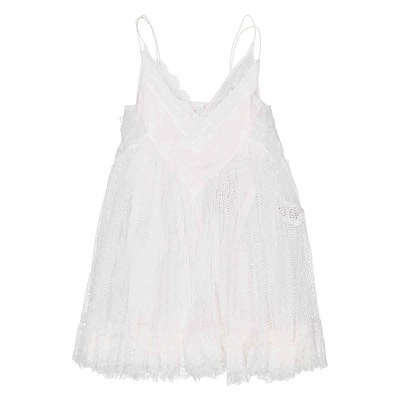 Pre-owned Burberry Ladies Optic White Fishnet And Lace Pleated Dress With Silk Slip, Brand