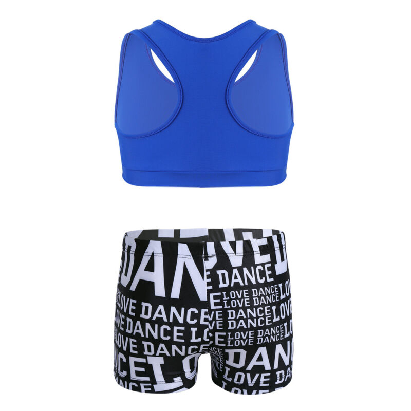 JanJean Kids Girls Tankini Swimsuit Shiny Sequins Jazz Tank Top Booty Shorts Set Ballet Dance Wear Active Outfit