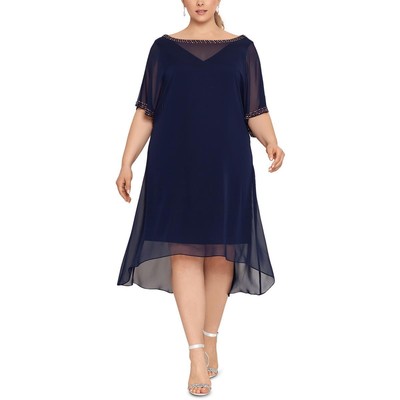 Женское темно-синее шифоновое платье для коктейлей и вечеринок Betsy & Adam Plus 20W BHFO 2472