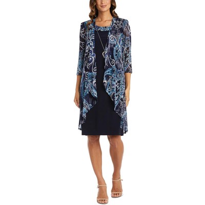 

R-M Richards Женская темно-синяя куртка с принтом Платье-двойка Petites  BHFO 6715, Navy/teal