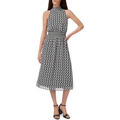 

Женское черно-белое шифоновое платье миди с воротником металлик Sam Edelman  BHFO 7440, Black/white