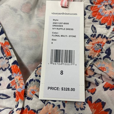 Pre-owned Vineyard Vines Ivy League Ruffle Dress Women's Size 8 Stone In Multicolor