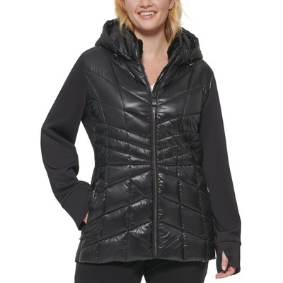 

Calvin Klein Womens Colorblock Metallic Quilted Coat Outerwear Plus BHFO 3864, Черный