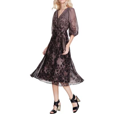 Женское коричневое платье миди в стиле бохо с запахом DKNY 4 BHFO 0478