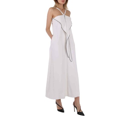 Pre-owned Burberry White Stretch Jersey Drape Detail Gown