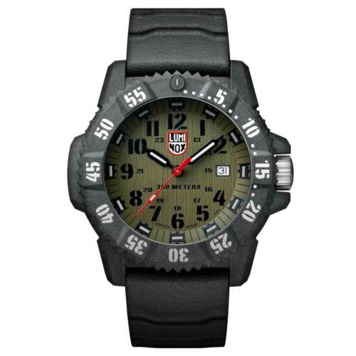 Pre-owned Luminox 3813 Men's Master Carbon Seal 3800 Dark Grey Strap Watch In Green
