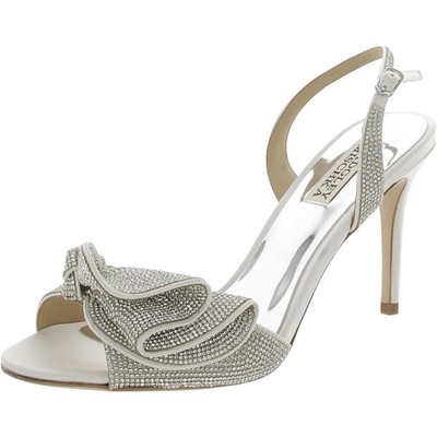 Ремешок на щиколотке из атласа Badgley Mischka Womens RENNIE Silver 9 Medium (B,M) BHFO 3577