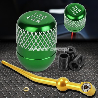 ЗОЛОТИСТЫЙ АЛЮМИНИЕВЫЙ КОРОТКИЙ РЫЧАГ ПЕРЕКЛЮЧЕНИЯ ПЕРЕДАЧ С ОДНИМ ИЗГИБОМ + ЗЕЛЕНАЯ 5-СТУПЕНЧАТАЯ РУЧКА С СЕТКОЙ ДЛЯ EK/ EJ / EG