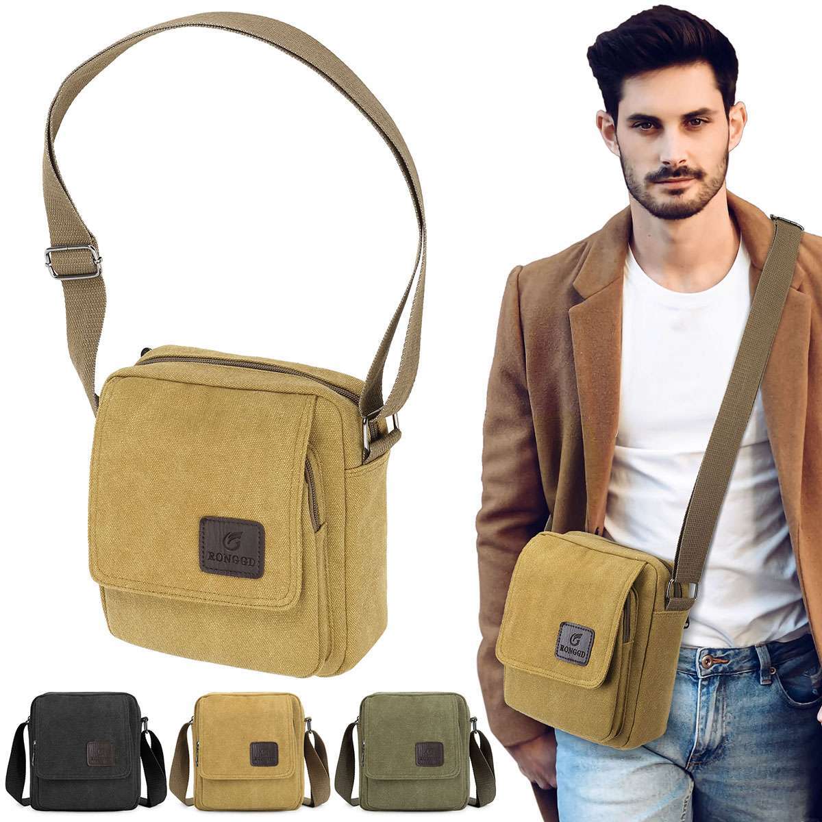 Men's Canvas Cross Body Bag Messenger Shoulder Book Bags Sch
