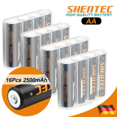 16 Stück Shentec AA Typ Akku 2500mAh 1.2V Ni-MH Wiederaufladbare Batterien