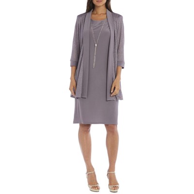 R&M Richards Womens Silver Special Occasion Dress With Jacket Plus 18 BHFO 2170