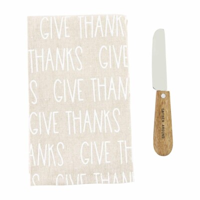 Mud Pie Thanksgiving Kitchen Towel & Spreader ''Gather Around '' Set NEW