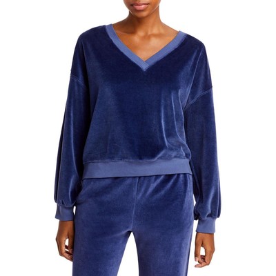 

Женская синяя бархатная толстовка с длинными рукавами и V-образным вырезом AMO, одежда для дома  BHFO 2142, Blue moon