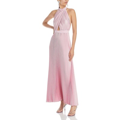 Lidee Womens Pink Pleated Halter Neck Open Back Evening Dress Gown XL BHFO 2083