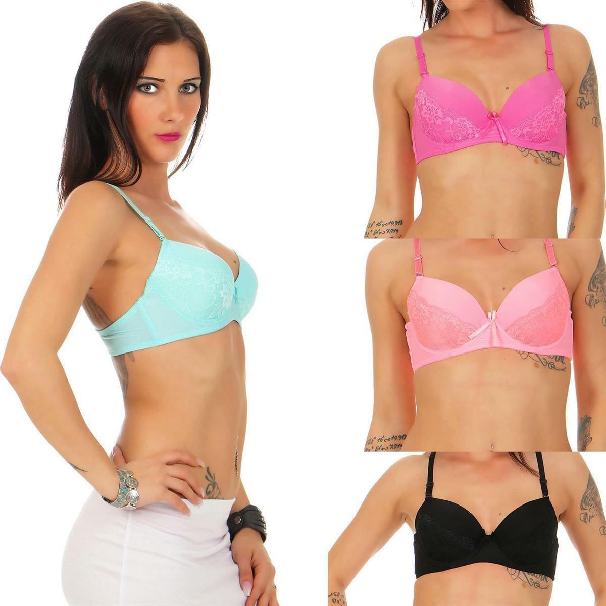 Wattierte Bügel BHs mit Spitze Büstenhalter Lingerie Unterwäsche Cap B 70 75 80 