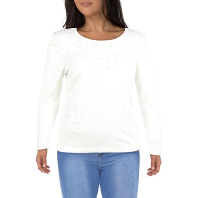 

Женский вязаный пуловер с круглым вырезом Vince Camuto цвета слоновой кости плюс  BHFO 2716, Antique white