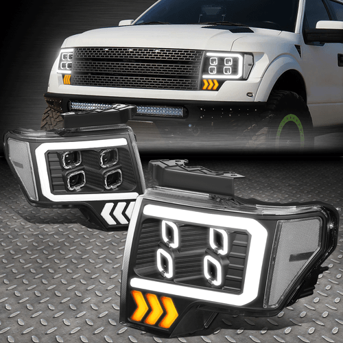 [ЧЕТЫРЕХЪЯДЕРНЫЙ СВЕТОДИОДНЫЙ DRL + ПОСЛЕДОВАТЕЛЬНЫЙ СИГНАЛ] ДЛЯ ПРОЕКТОРНЫХ ФАР FORD F150 09-14, ЧЕРНЫЙ