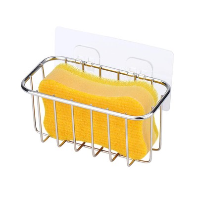 Adhesive Sponge Holder Stainless Steel Kitchen Sink Caddy Silver