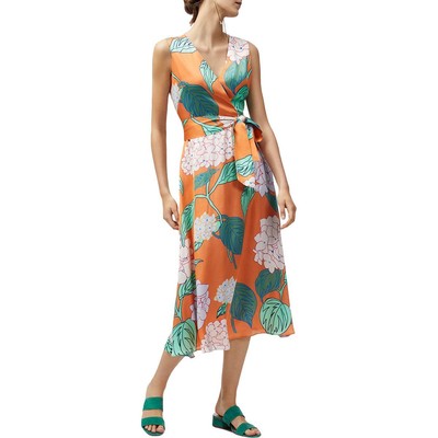 

Lafayette 148 Женское длинное летнее платье макси с оранжевым принтом  BHFO 9580, Tangerine multi