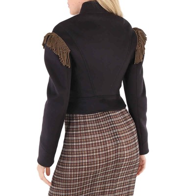 Pre-owned Burberry Ladies Dark Navy Braid Detail Military Wool Jacket In Blue