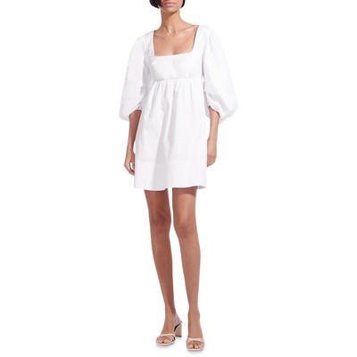 

Женское мини-платье Babydoll с квадратным вырезом и пышными рукавами STAUD BHFO 4384, Белый