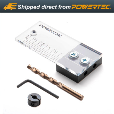 POWERTEC 71715 Dowel Drilling Jig with Depth Scale, Laser Cut Alignment Marker