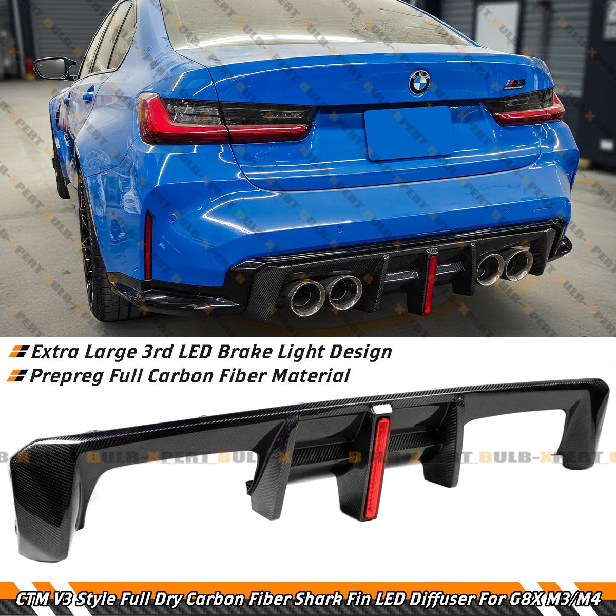 For 2021-26 BMW G80 M3 G82 G83 M4 CTM V3 Full Carbon Fiber Rear Diffuser W/ LED