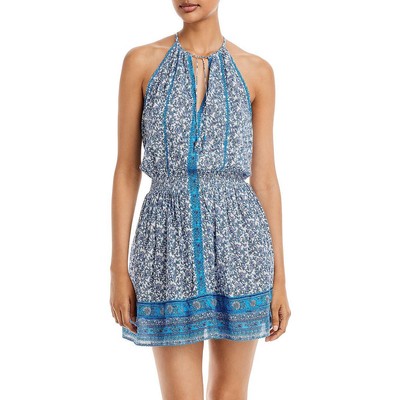 

Женское хлопковое мини-платье с расклешенным принтом Poupette St Barth Carine BHFO 7492, Blue multi