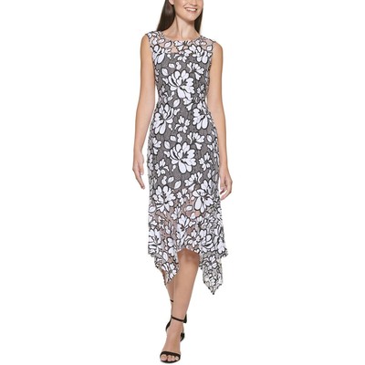 

Kensie Dresses Женское черно-белое платье миди с цветочным принтом и расклешенной юбкой  BHFO 6441, Black/white