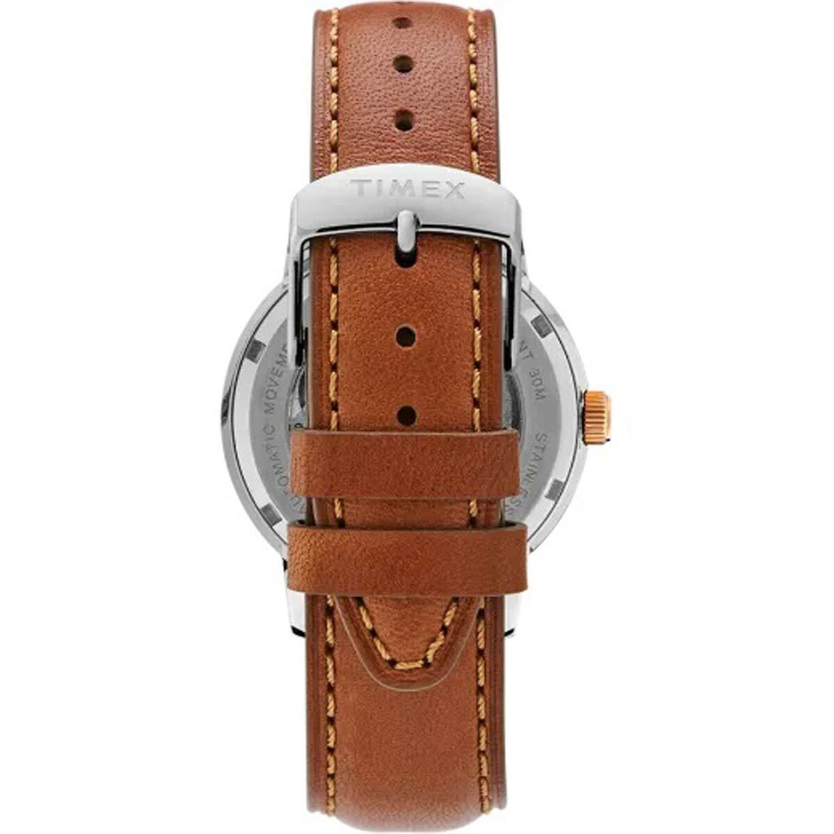 Pre-owned Timex Tw2u11800zv Marlin Automatic Brown Leather Strap Day/date Watch